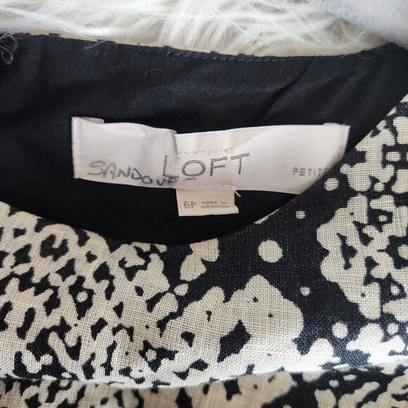 LOFT 100% Linen Dress Snake Print Sleeveless Shift Drop Waist Color Block Sz 6 P - Picture 5 of 11